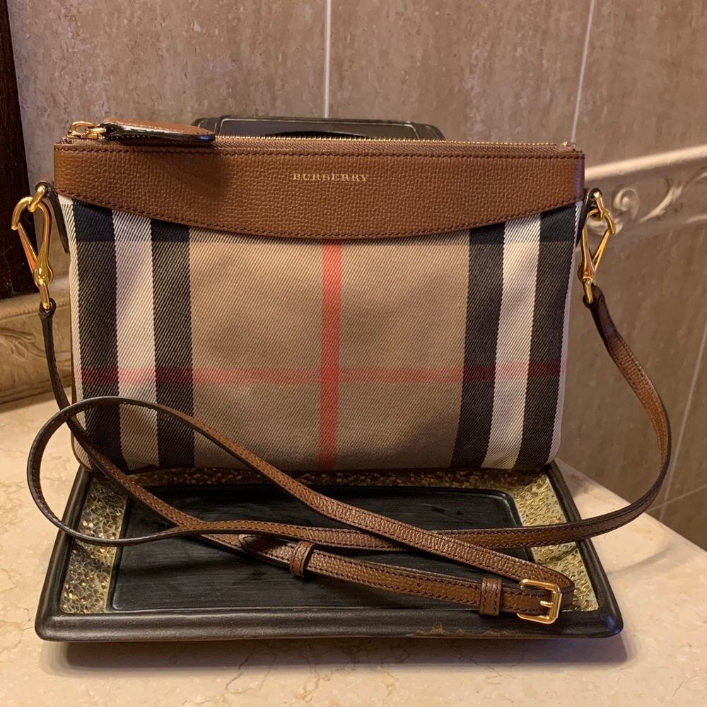 Burberry Tan and Black Plaid Crossbody Bag